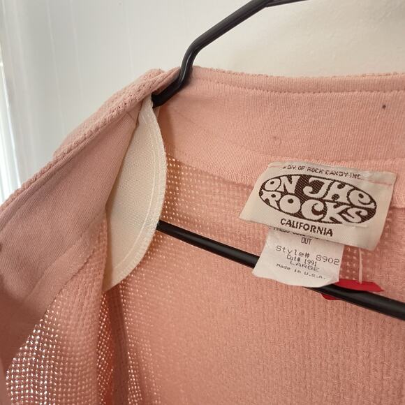 Vtg Pink Waffle Knit Cotton Cardigan Jacket Gauze L Art to Wear Teacher USA Made - Picture 6 of 8